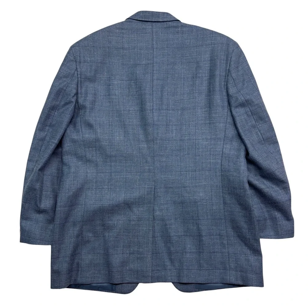 Ralph Lauren 42R Blue Windowpane Silk Wool Linen Blazer Jacket Sport Suit Coat